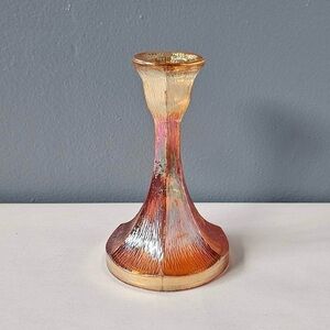 Mid Century Iridescent Marigold Carnival Glass Candle Holder Excellent Condition